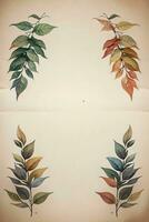 Vintage paper with leaves texture background photo