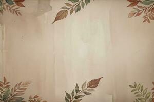 Vintage paper with leaves texture background photo