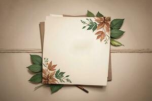 Vintage paper with leaves texture background photo