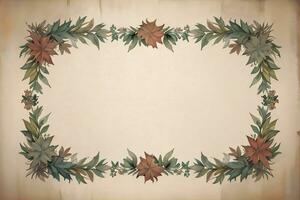 Vintage paper with leaves texture background photo