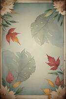 Vintage paper with leaves texture background photo