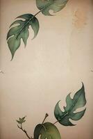 Vintage paper with leaves texture background photo