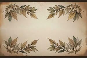 Vintage paper with leaves texture background photo