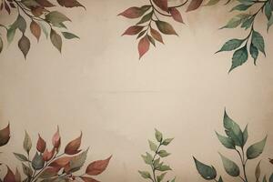 Vintage paper with leaves texture background photo