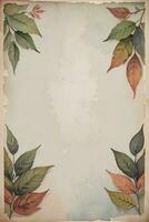 Vintage paper with leaves texture background photo