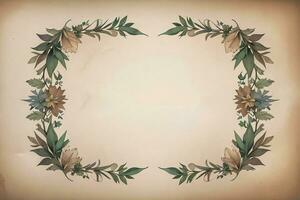 Vintage paper with leaves texture background photo