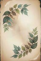 Vintage paper with leaves texture background photo