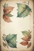 Vintage paper with leaves texture background photo