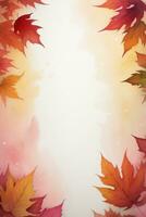 Watercolor Background for Text With Autumn Fall Leaves photo