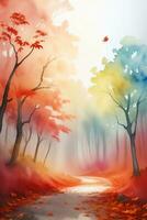 Watercolor Background for Text With Autumn Fall Leaves photo