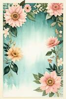 Vintage retro vibe paper texture with watercolor flowers photo