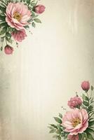 Vintage retro vibe paper texture with watercolor flowers photo