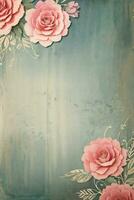 Vintage retro vibe paper texture with watercolor flowers photo