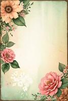 Vintage retro vibe paper texture with watercolor flowers photo