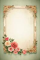 Vintage retro vibe paper texture with watercolor flowers photo