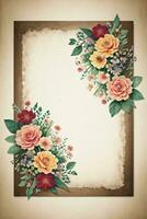 Vintage retro vibe paper texture with watercolor flowers photo