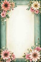 Vintage retro vibe paper texture with watercolor flowers photo