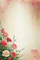 Vintage retro vibe paper texture with watercolor flowers photo