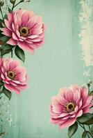 Vintage retro vibe paper texture with watercolor flowers photo