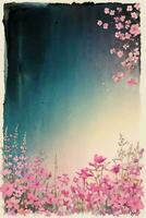 Vintage retro vibe paper texture with watercolor flowers photo