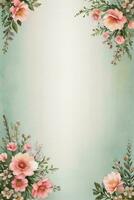 Vintage retro vibe paper texture with watercolor flowers photo