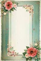 Vintage retro vibe paper texture with watercolor flowers photo