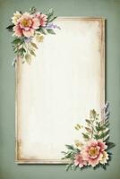 Vintage retro vibe paper texture with watercolor flowers photo