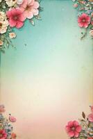 Vintage retro vibe paper texture with watercolor flowers photo