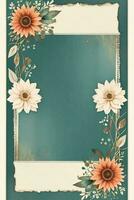 Vintage retro vibe paper texture with watercolor flowers photo