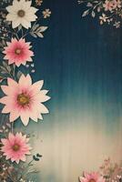 Vintage retro vibe paper texture with watercolor flowers photo