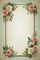 Vintage retro vibe paper texture with watercolor flowers photo