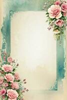 Vintage retro vibe paper texture with watercolor flowers photo