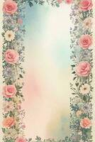 Vintage retro vibe paper texture with watercolor flowers photo