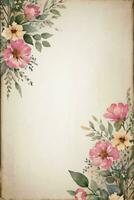 Vintage retro vibe paper texture with watercolor flowers photo