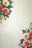 Vintage retro vibe paper texture with watercolor flowers photo