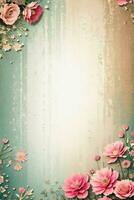 Vintage retro vibe paper texture with watercolor flowers photo