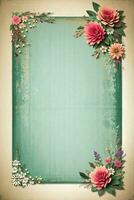 Vintage retro vibe paper texture with watercolor flowers photo