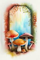 Watercolor Background for Text With Mushrooms photo