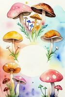 Watercolor Background for Text With Mushrooms photo