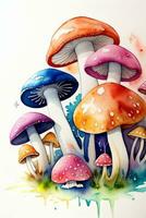 Watercolor Background for Text With Mushrooms photo