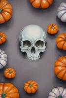 Watercolor Style Halloween Background with Skull And Pumpkin photo