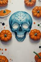 Watercolor Style Halloween Background with Skull And Pumpkin photo