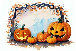 Watercolor Halloween Pumpkin Background photo