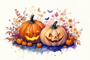 Watercolor Halloween Pumpkin Background photo