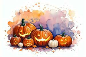 Watercolor Halloween Pumpkin Background photo