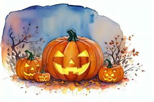 Watercolor Halloween Pumpkin Background photo