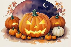 Watercolor Halloween Pumpkin Background photo