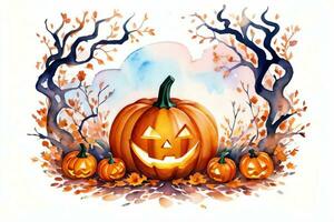 Watercolor Halloween Pumpkin Background photo