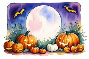 Watercolor Halloween Pumpkin Background photo