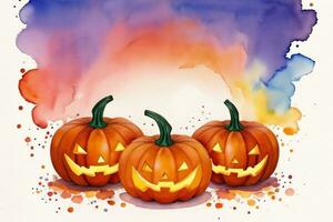 Watercolor Halloween Pumpkin Background photo